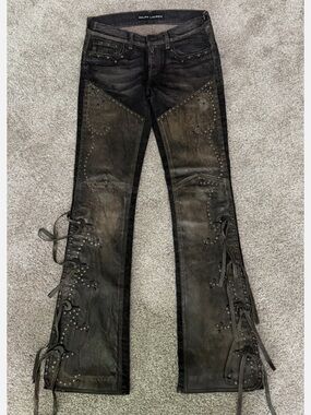 Ralph Lauren Black Studded Lace-Up Flare Jeans